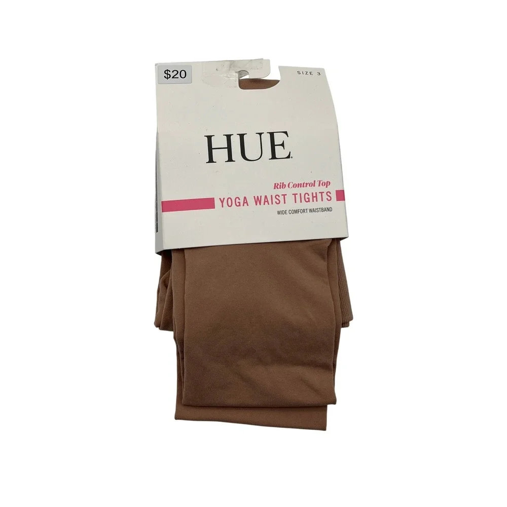 Hue Tights Womens Size 3 Natural Yoga Waist Tights Rib Control Top U23389 Opaque